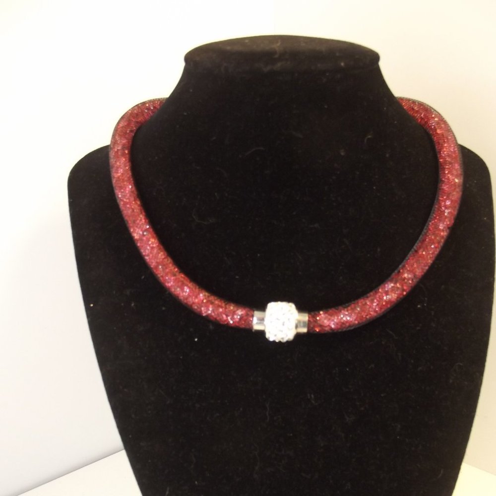 Mesh Choker Pink Crystals Rhinestone Necklace